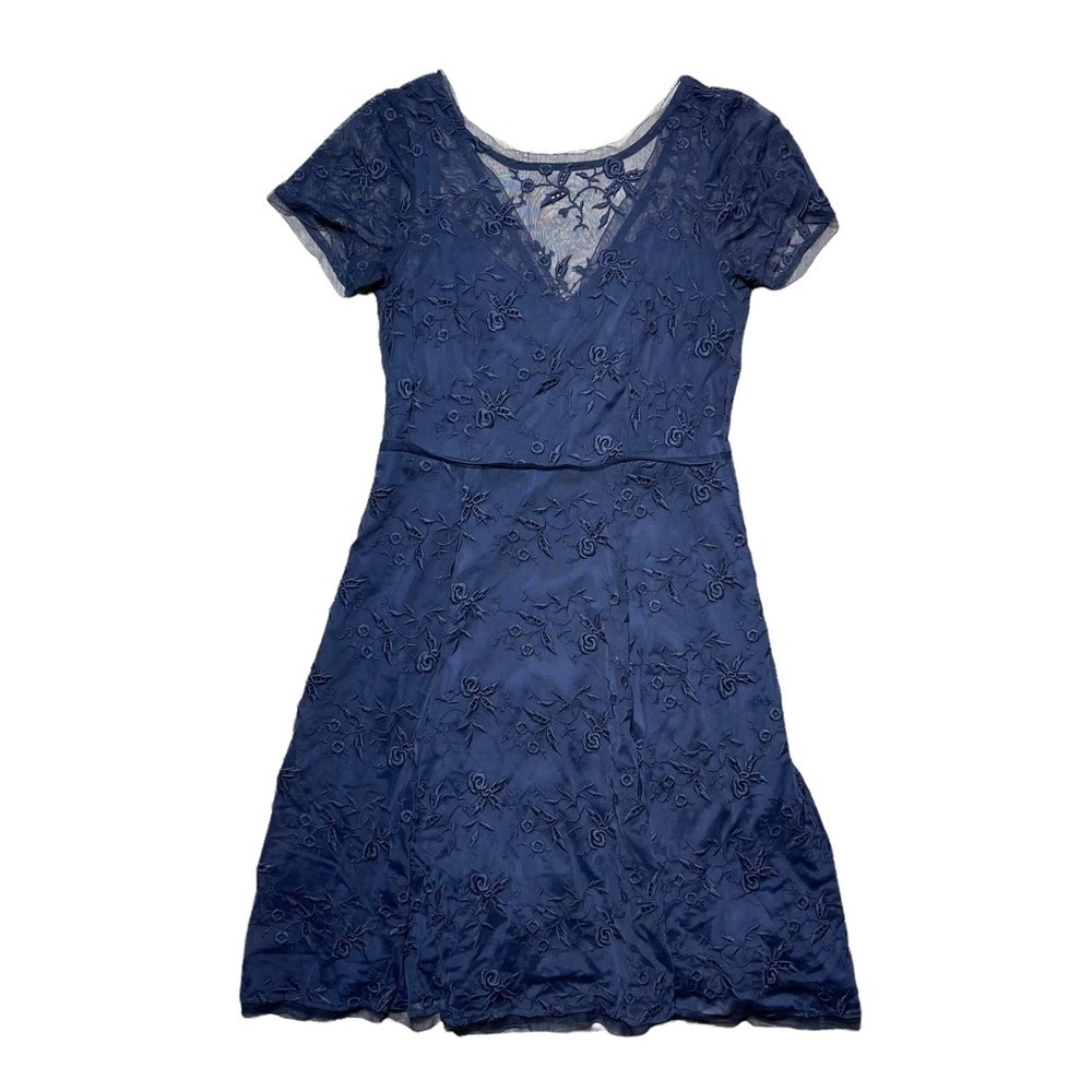 Nanette Lepore Navy Blue Floral Lace Short Sleeve Mini Dress